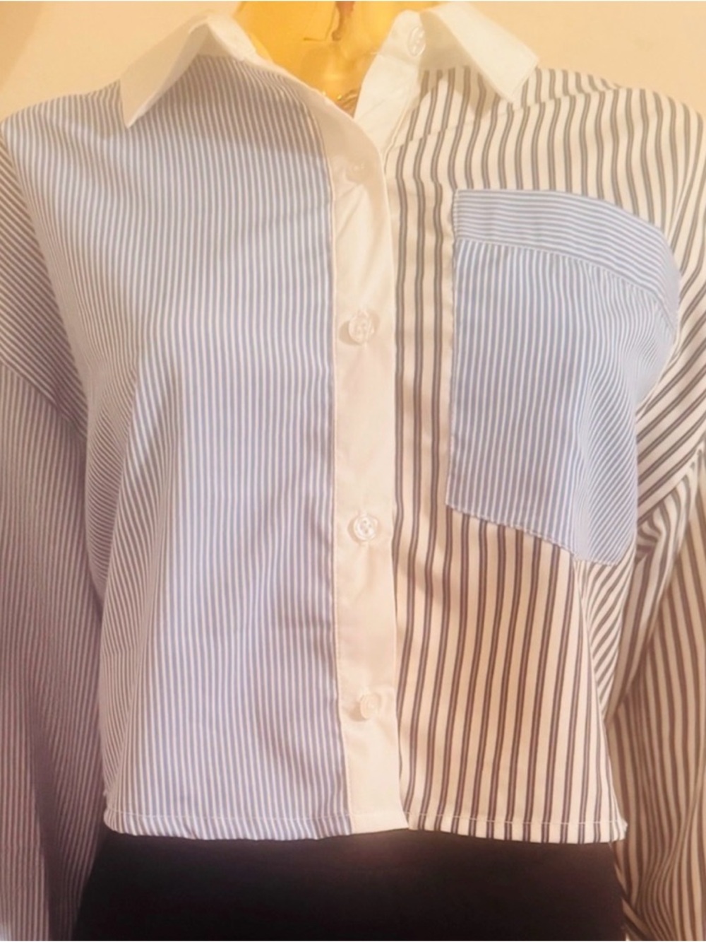 Indulge Instyle Striped Long Sleeve Button-Up Crop Shirt, Size XL, NWT - Picture 5 of 8